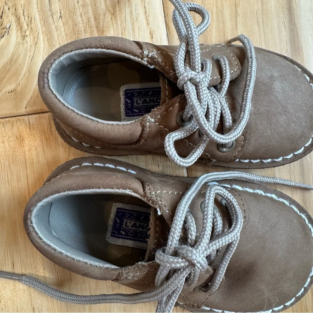 Boys leather shoes tan nubuck lace up oxford church size 5